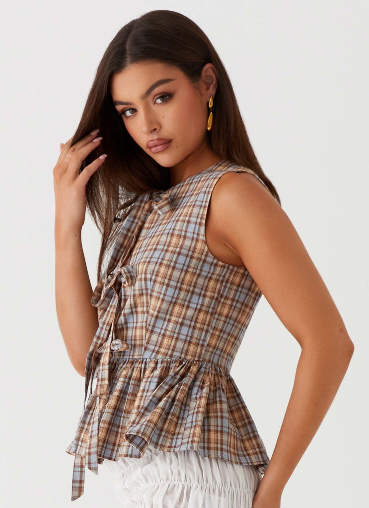 Wardrobe Club™ | Maya Tie Top - Brown Check