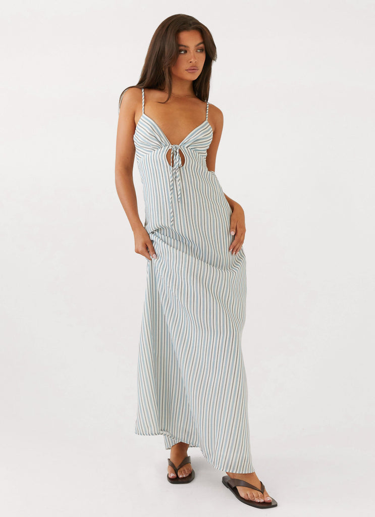 Wardrobe Club™ | Amara Linen Maxi - Blue Stripe