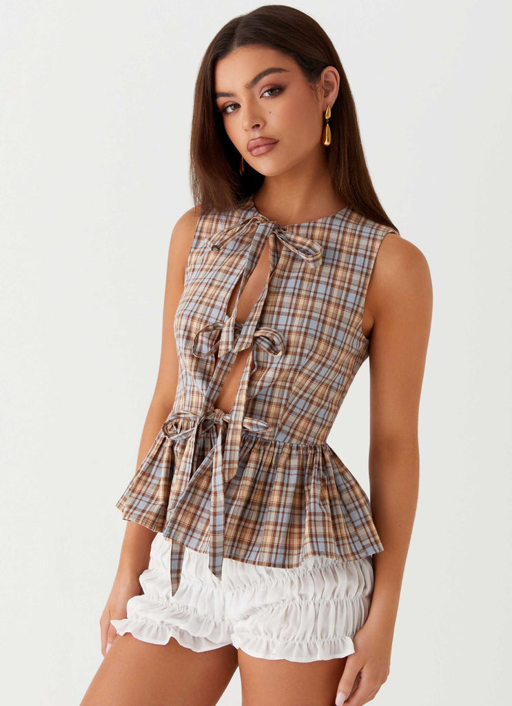 Wardrobe Club™ | Maya Tie Top - Brown Check