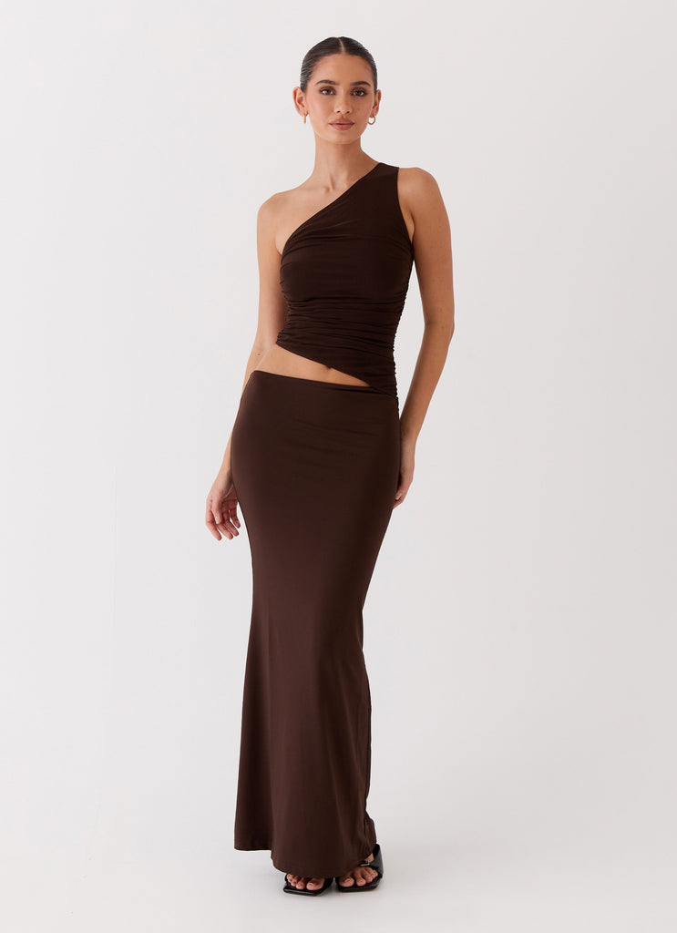 Wardrobe Club™ | Luna One Shoulder Maxi Dress - Brown